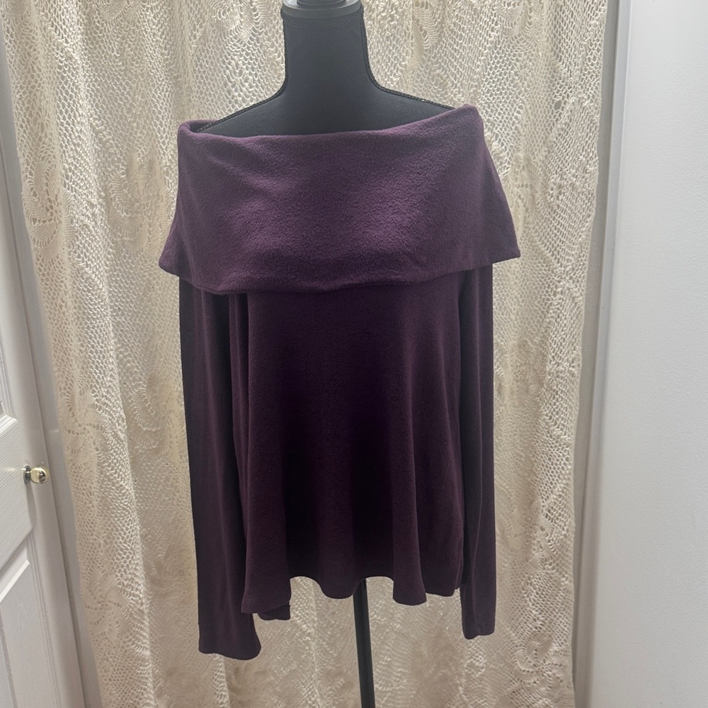 Bobeau Off-Shoulder Deep Purple Sweater